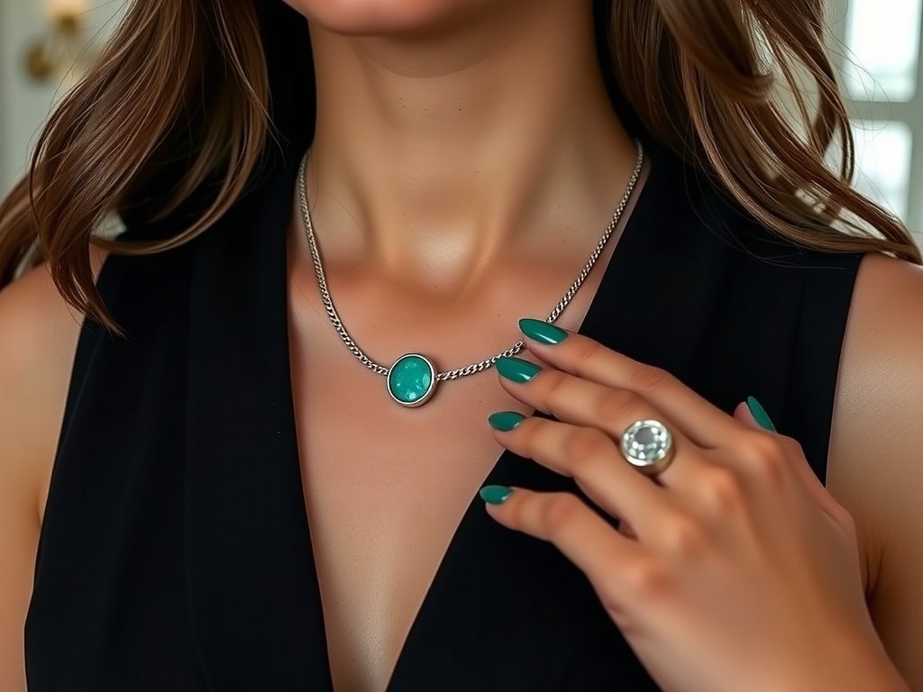 Floating Jade Gem Necklace and Ring Set