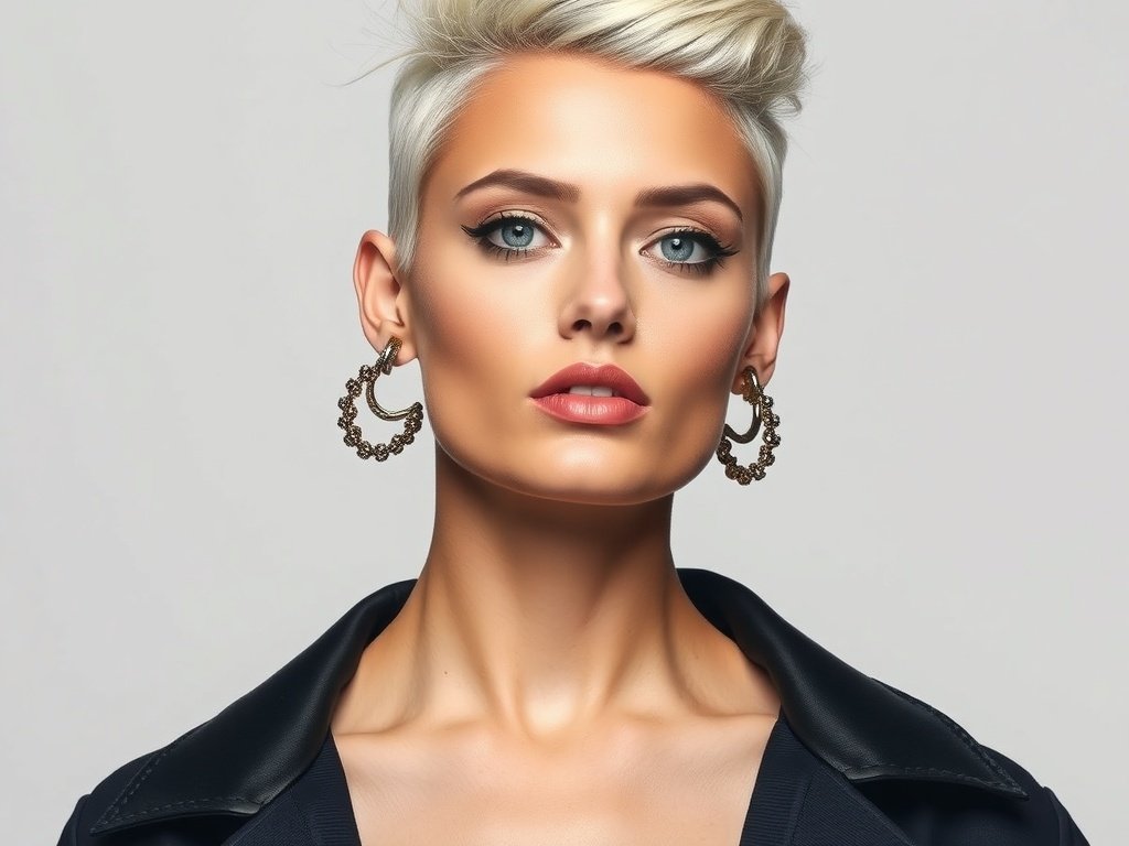 Model wearing a stylish ear cuff, showcasing a modern and bold earring trend.
