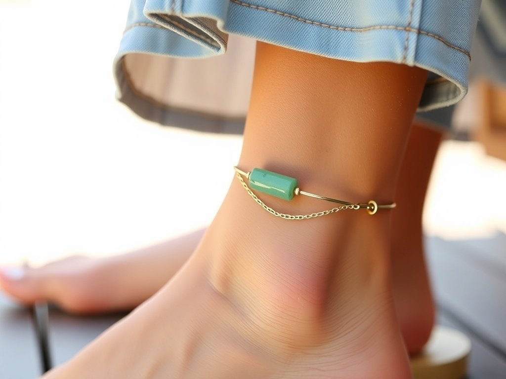 Jade anklet and minimalist bracelet showcasing modern jewelry design.