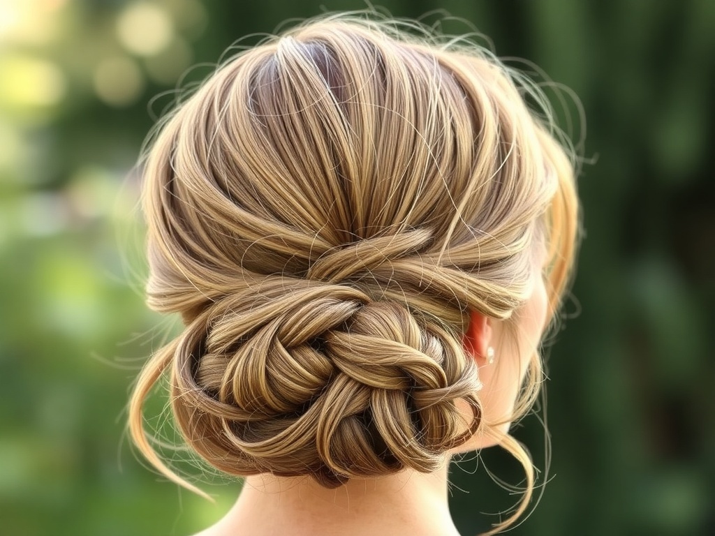 A graceful low bun hairstyle accented with soft tendrils, perfect for mature women.