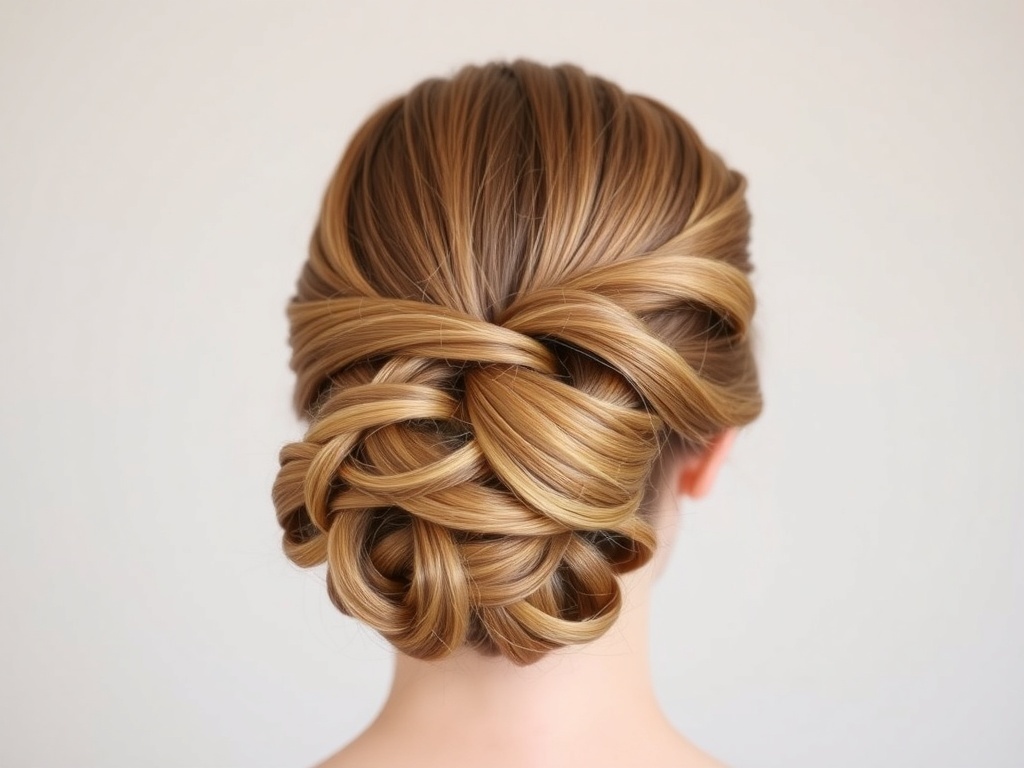 An elegant updo hairstyle featuring intricate twisting details, perfect for women over fifty.