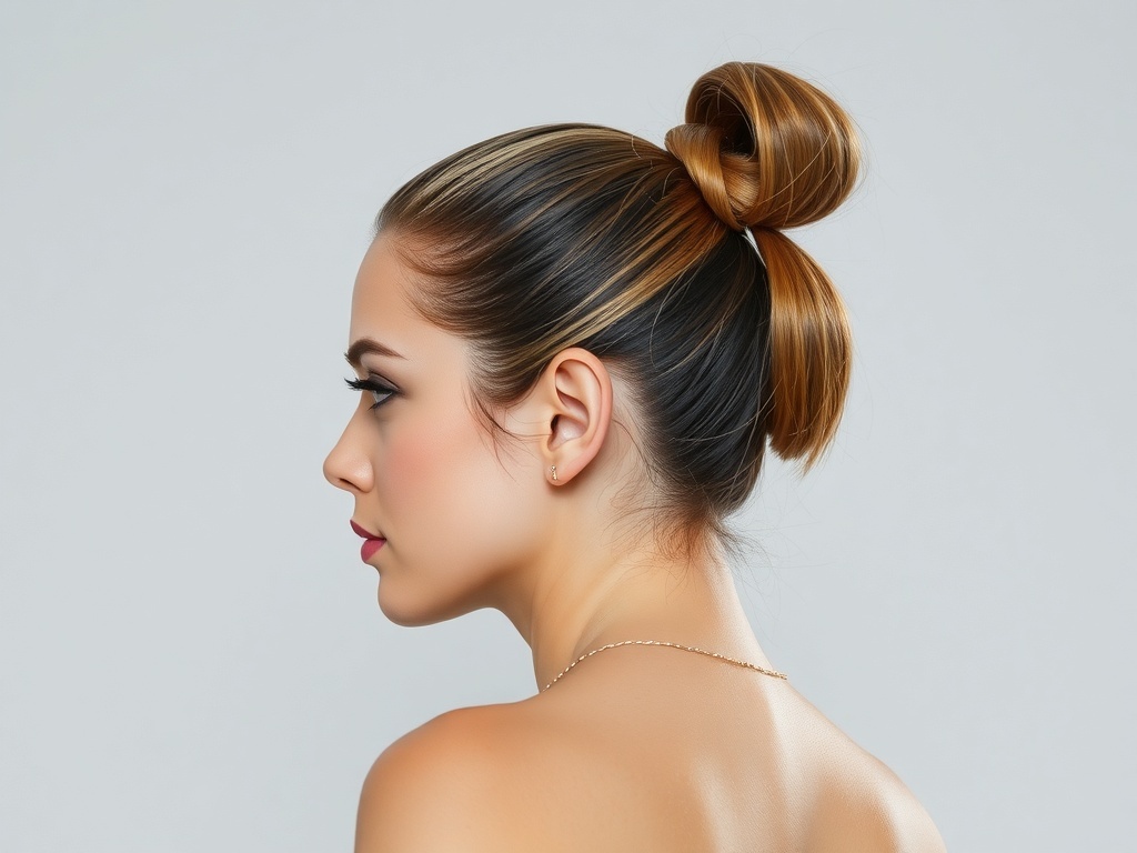 A sleek ponytail with a hair wrap showcasing a sophisticated hairstyle