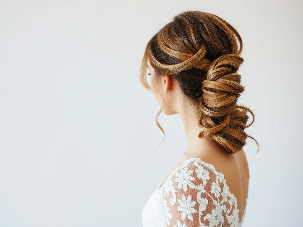 Elegant bridal hairstyle featuring a chic ponytail with soft waves.