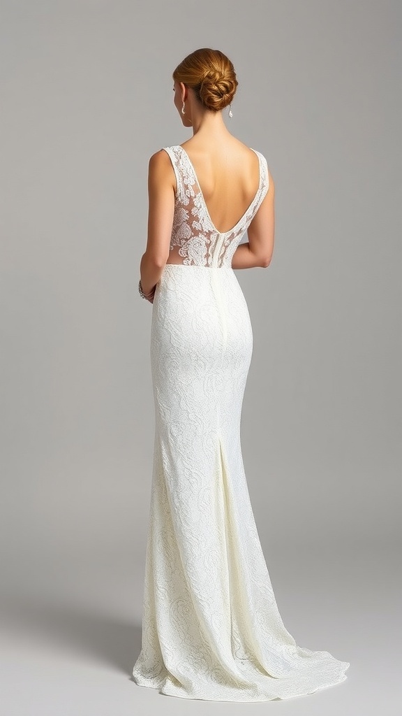 Elegant vintage lace column wedding dress