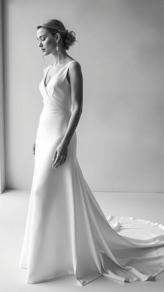 Elegant minimalist wedding dress with a grand train