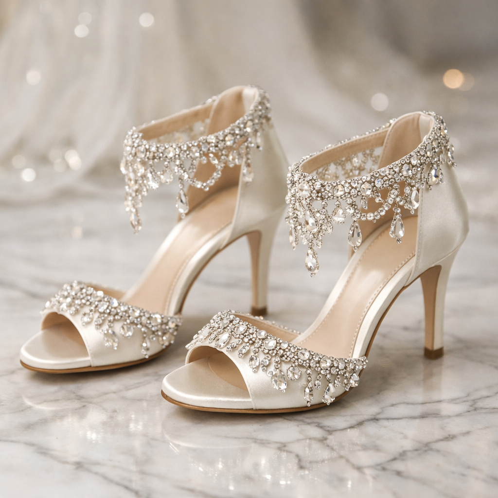 Stylish bridal shoe adorned with crystal beads