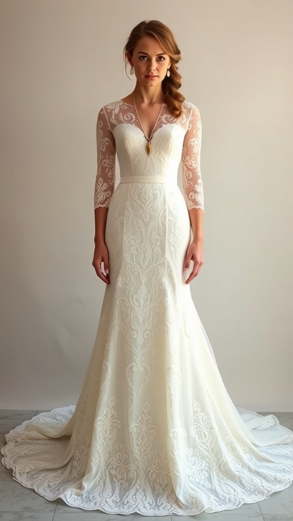 Elegant bridal style featuring a vintage inspired lace overlay dress.